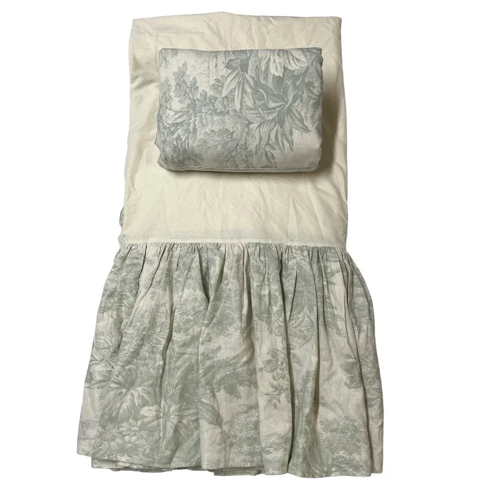 Pottery Barn Matine Toile Green Duvet Cover Set Twin French Country Bed Skirt